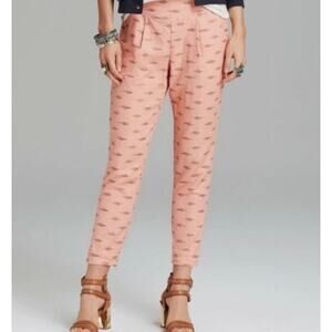 Free People Womens M Peach Shimmer Aztec Linen Blend Pull On Pants Boho
